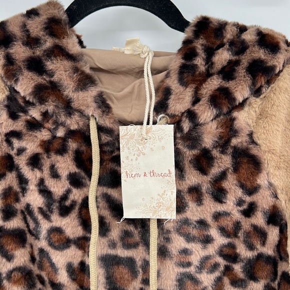 🆕Hem & Thread Faux Fur Fleece Crop Hooded Pullover Animal Print Leopard S,M &L - Picture 6 of 11